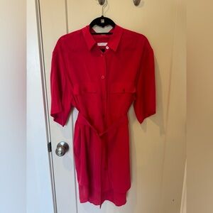 Red Button-Up Shirt Dress